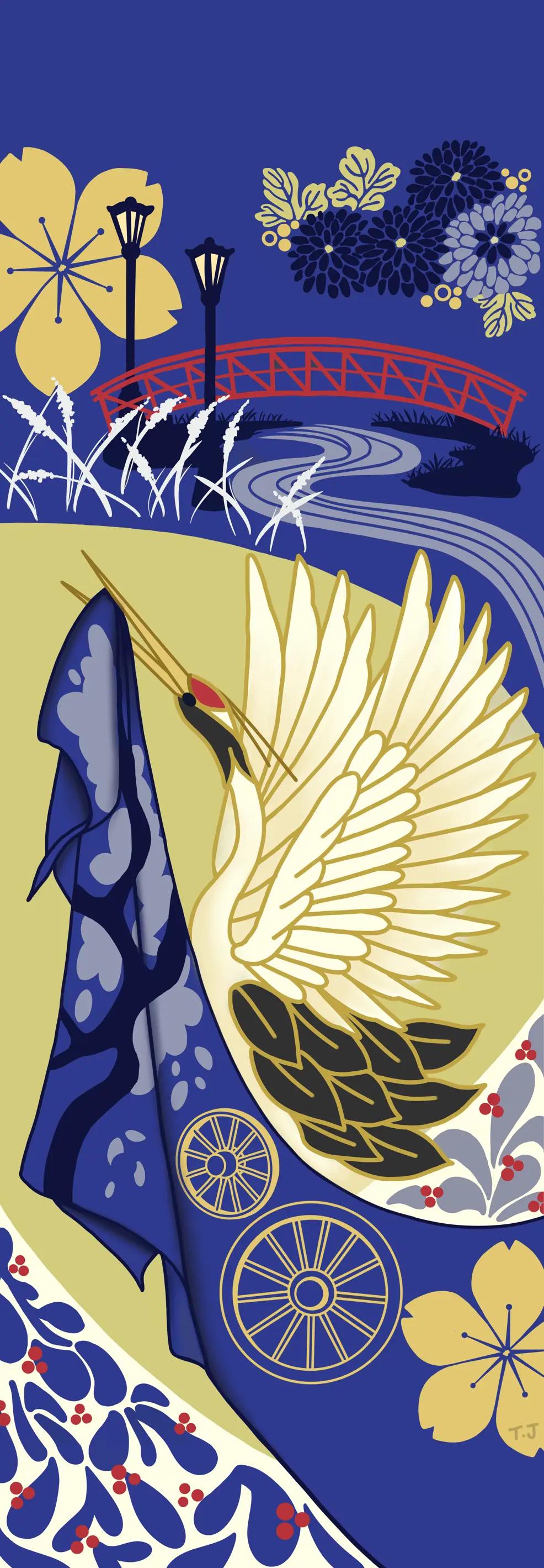 banner image featuring a japanese crane and cultural elements