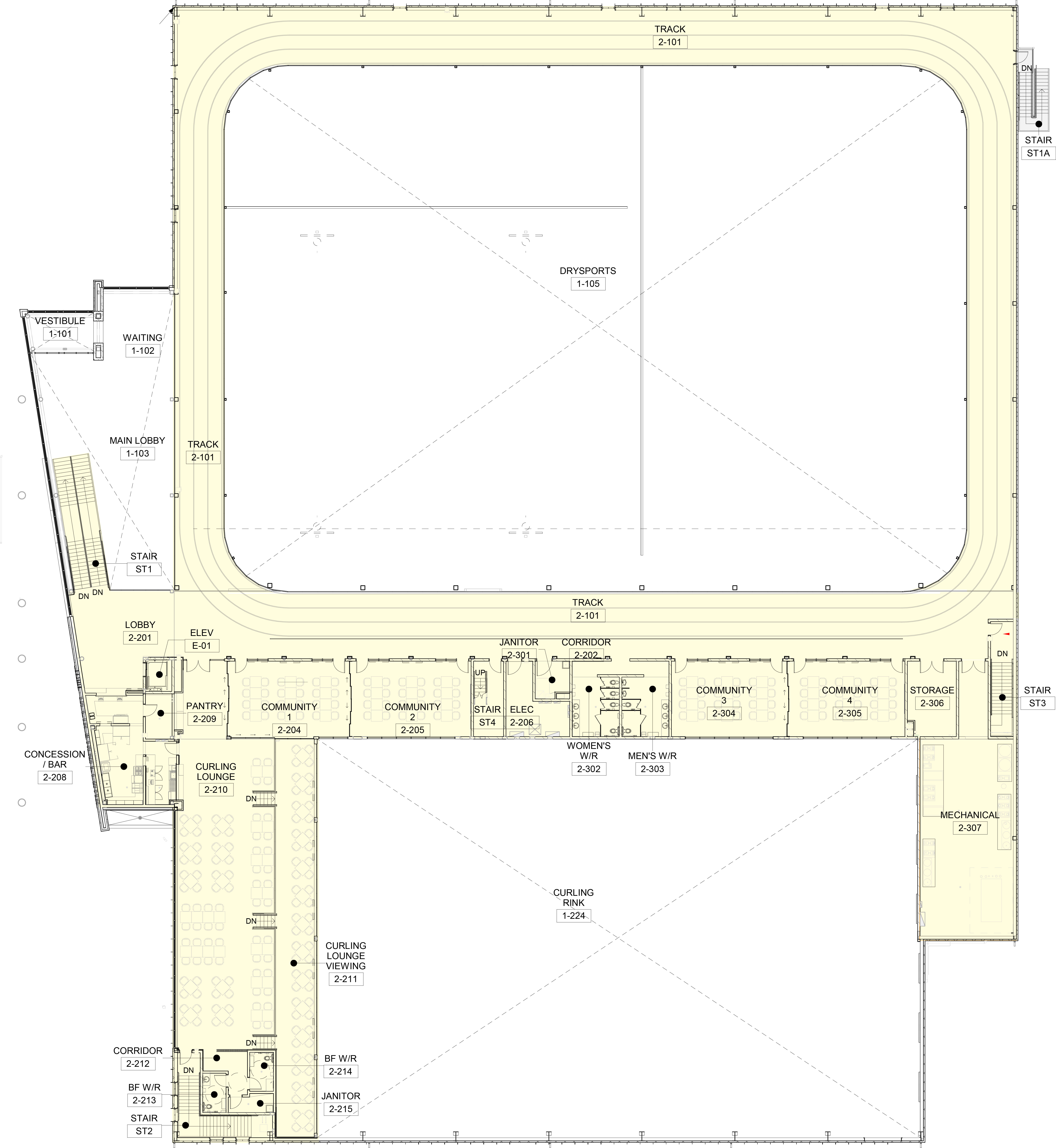 Second floor design for recreation facility