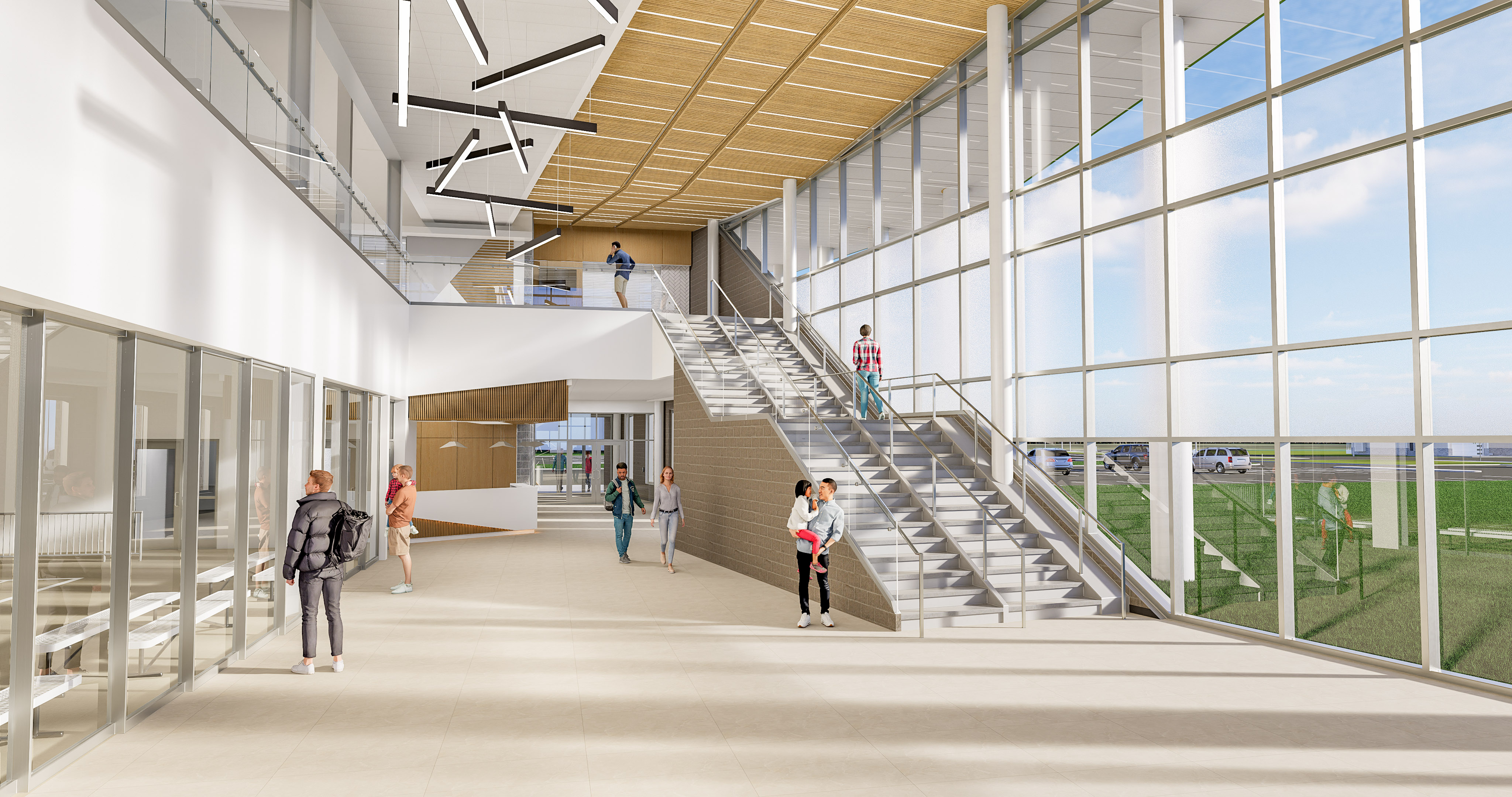 Interior view of common space in Rec Centre rendering