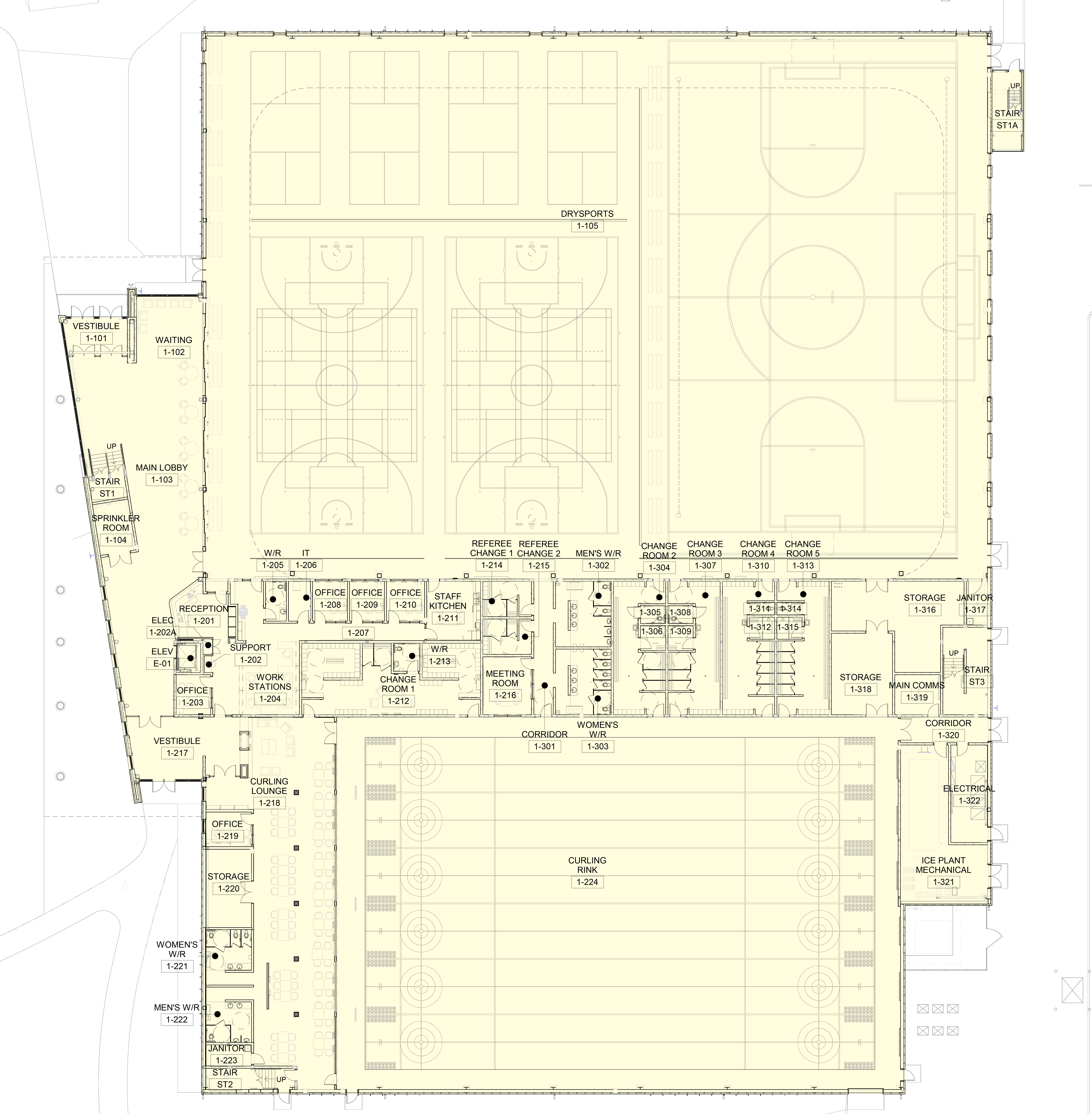 Main floor concept design for recreation facility
