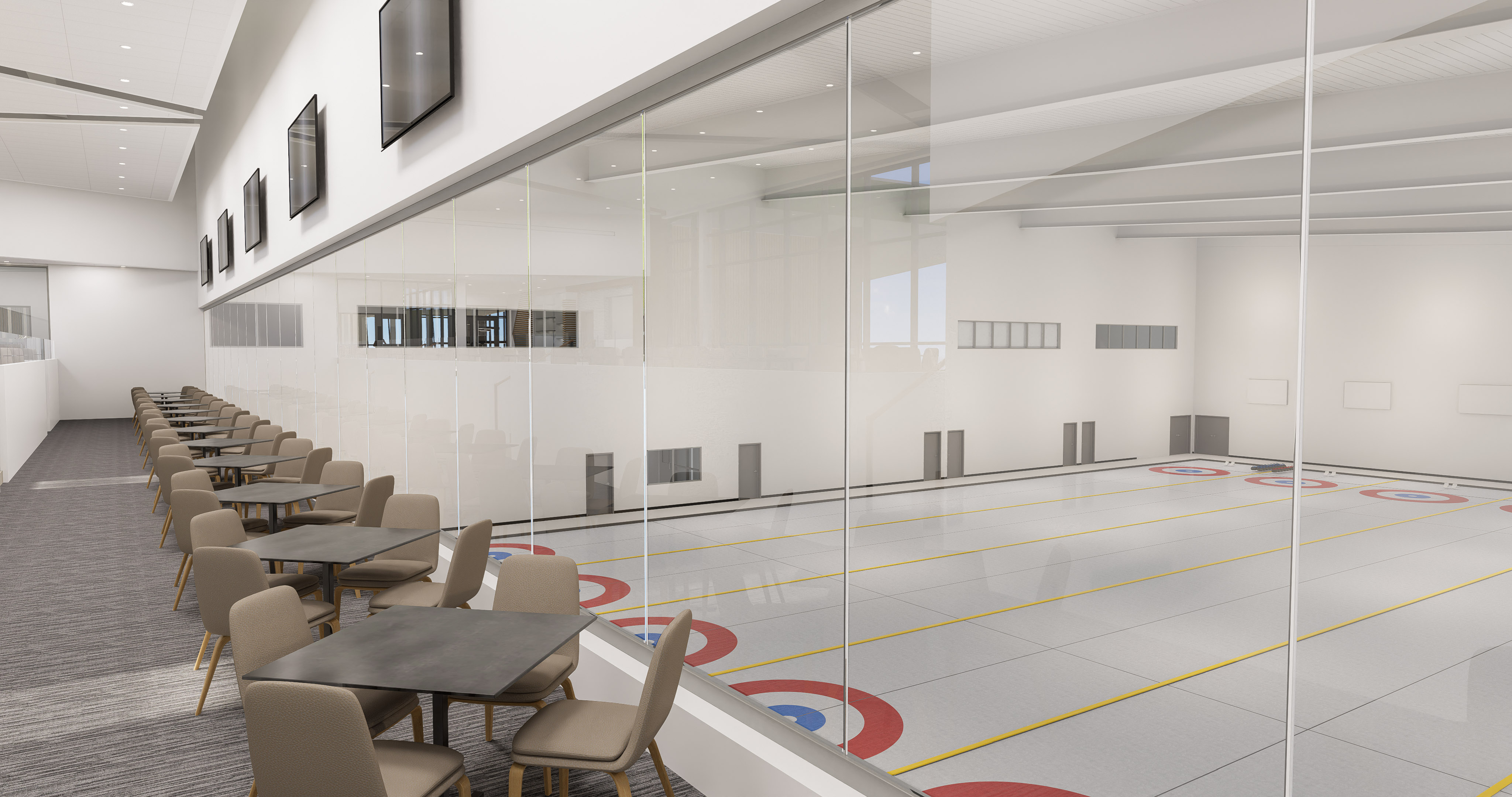 Curling rink view of rec centre rendering